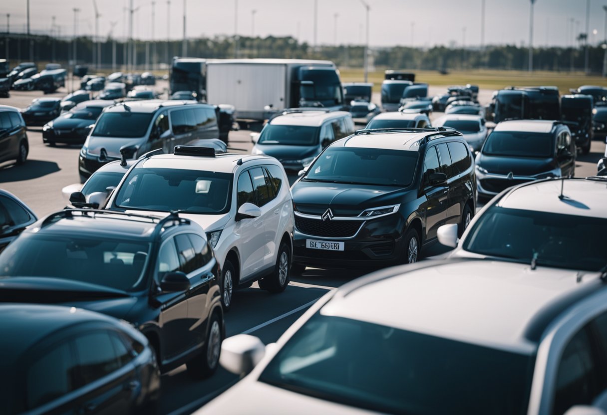 A fleet of vehicles being monitored and tracked using specialized software to ensure compliance and safety standards
