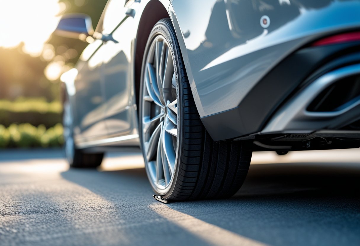Close-up of a magnetic GPS tracker attached under the rear bumper of a parked car.