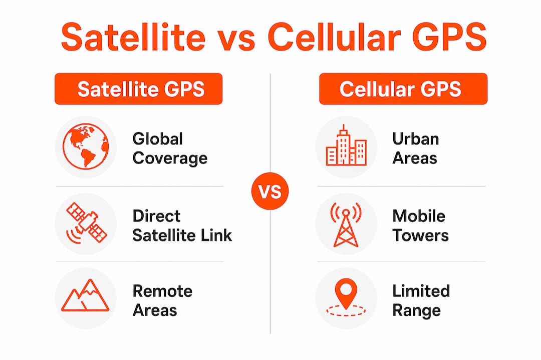Infographic comparing satellite and cellular GPS tracking