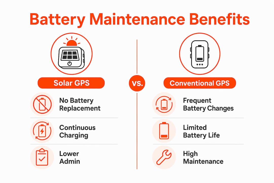 Infographic contrasting solar and conventional GPS tracker benefits