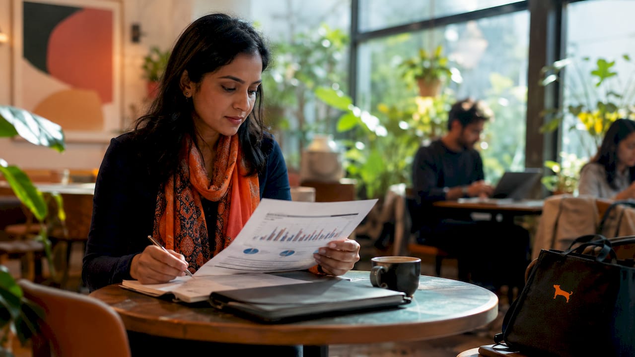 Fleet manager analyzing printed mileage report