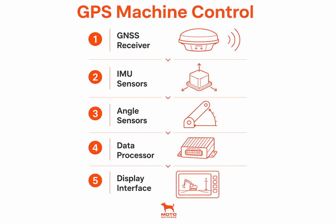Infographic showing GPS machine control components and workflow