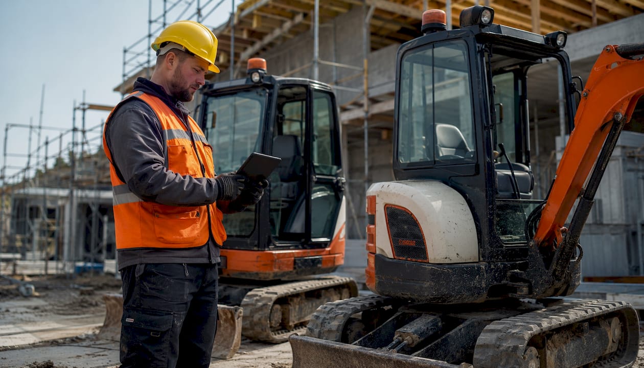 Construction manager with excavators and GPS trackers