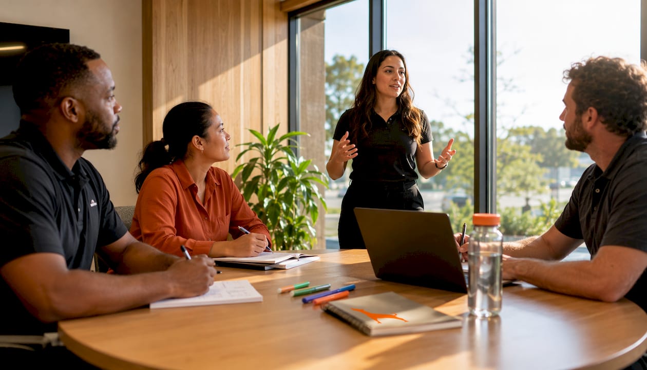 Fleet team in meeting discussing tracking privacy