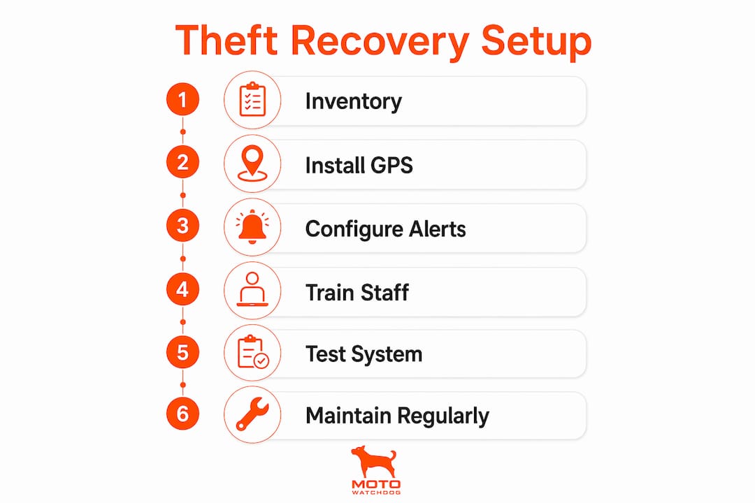 Infographic showing fleet theft recovery setup steps