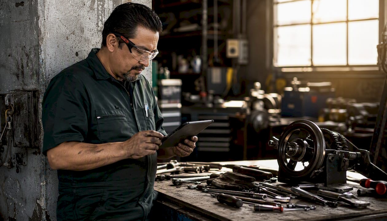 Fleet technician analyzing predictive maintenance data