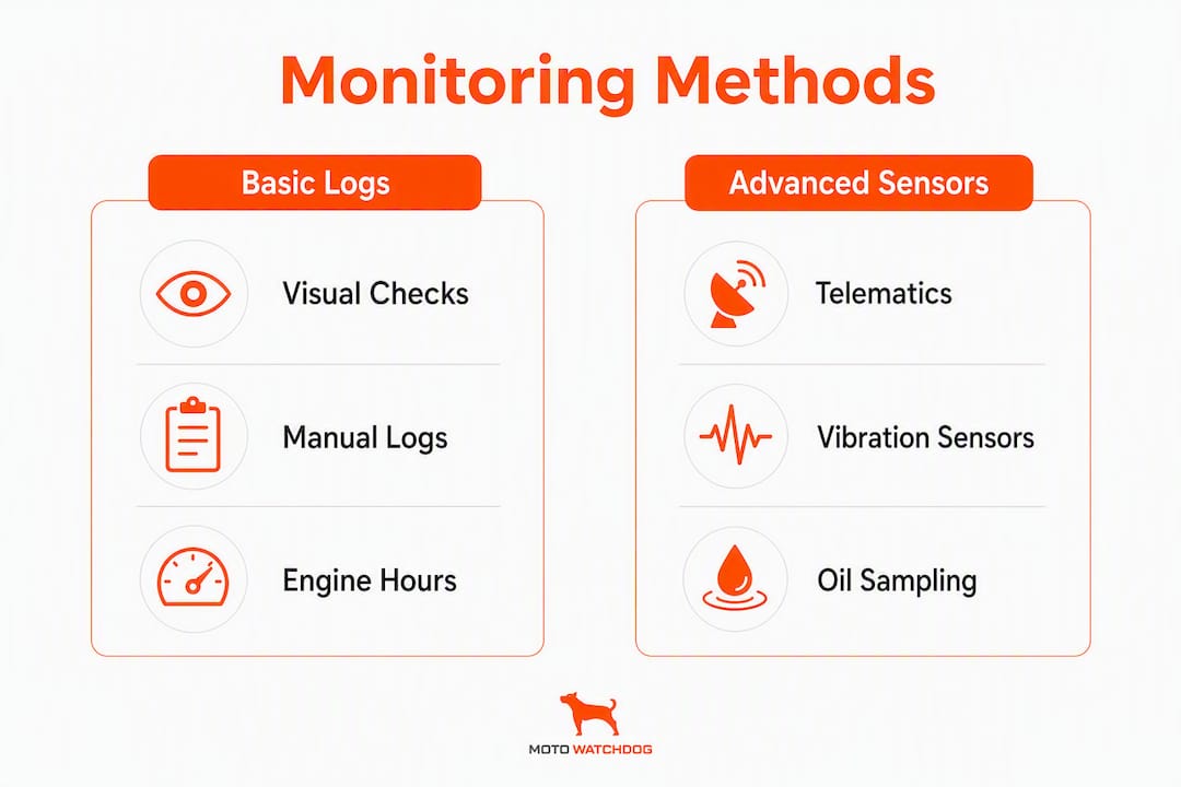 Infographic comparing monitoring methods for tracked equipment