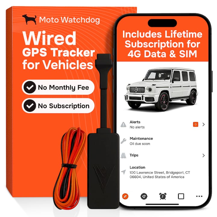 Hardwired GPS Tracker for Vehicles - No Subscription, Hidden Install, 4G LTE | Moto Watchdog HW-200