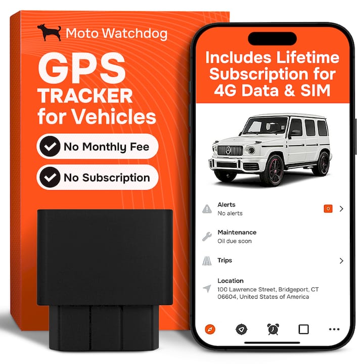 GPS Tracker for Vehicles - No Subscription, OBD Plug-In, 4G LTE | Moto Watchdog