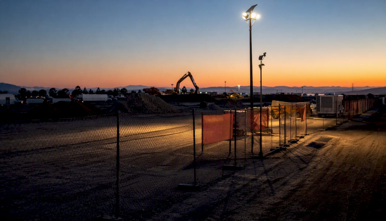 Construction site security device at dusk