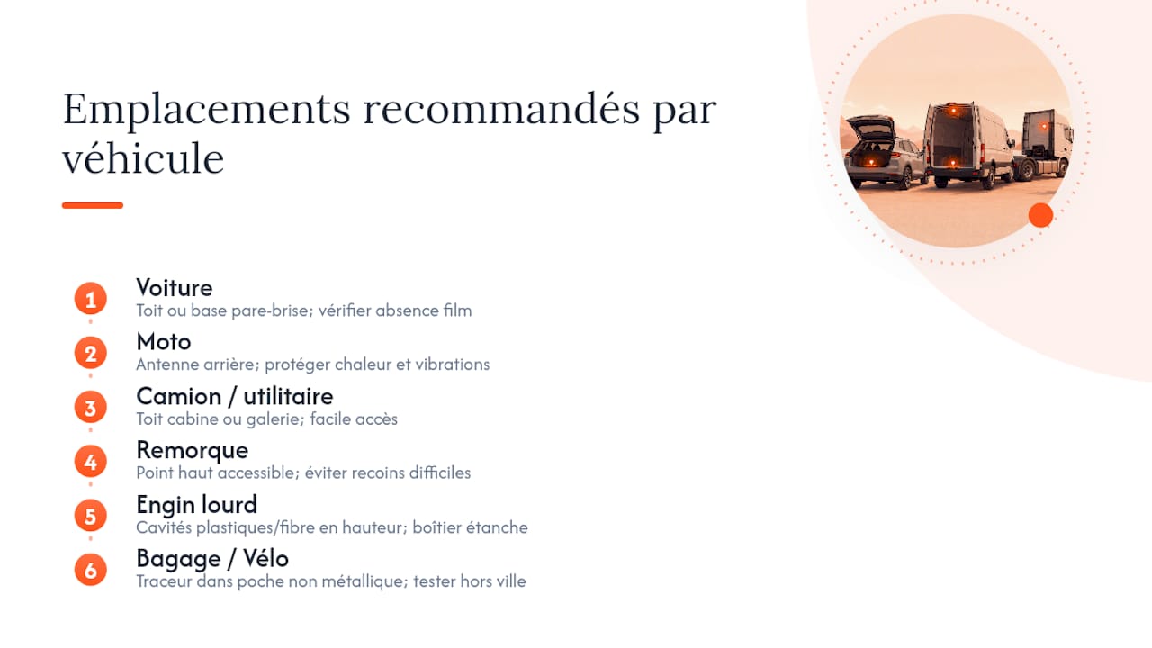 Positionnement du traceur GPS selon le type de véhicule