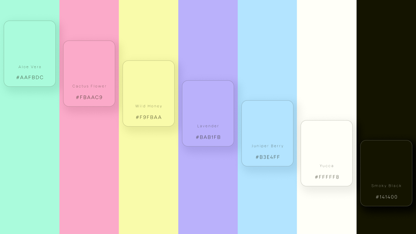 Pulp_Orchid pastel color palette inspired by natural soap ingredients including aloe vera, cactus flower, agave, lavender, juniper, and yucca.