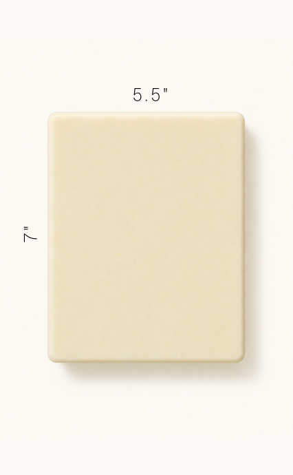 Handmade Pulp_Orchid soap bar showing the physical proportions and rounded shape that inspired the brand logo.