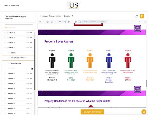 A real estate agent residential training course displayed on a laptop computer.
