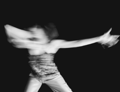 Black and white image of Rya Merschat dancing