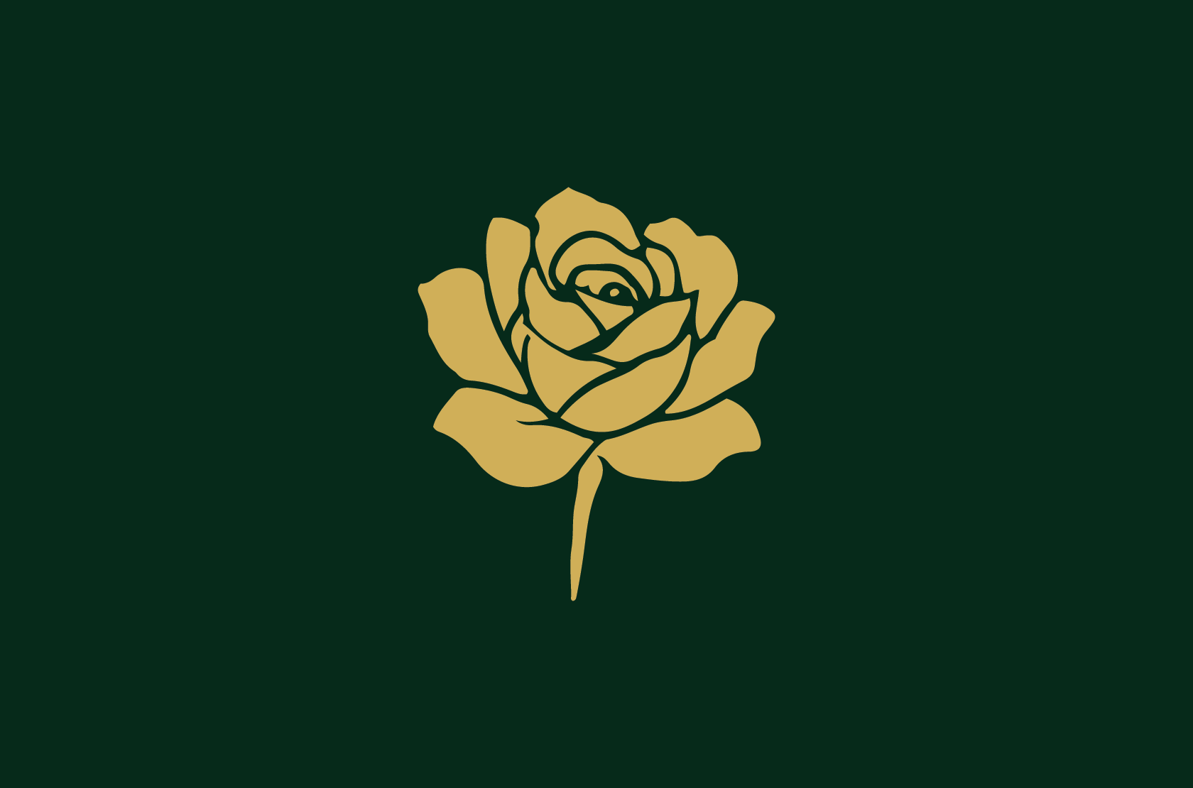 Stylized yellow rose icon with a short stem on a dark green background.