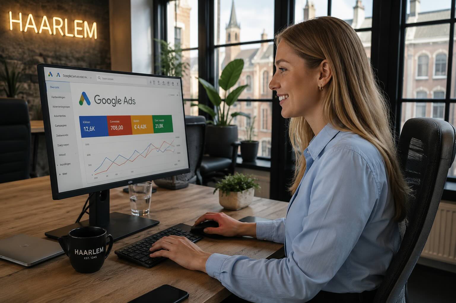 vrouw werkt aan Google ads campagnes voor SEA bureau in Haarlem