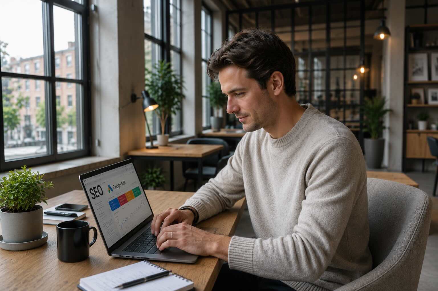 SEO specialist aan het werk achter bureau