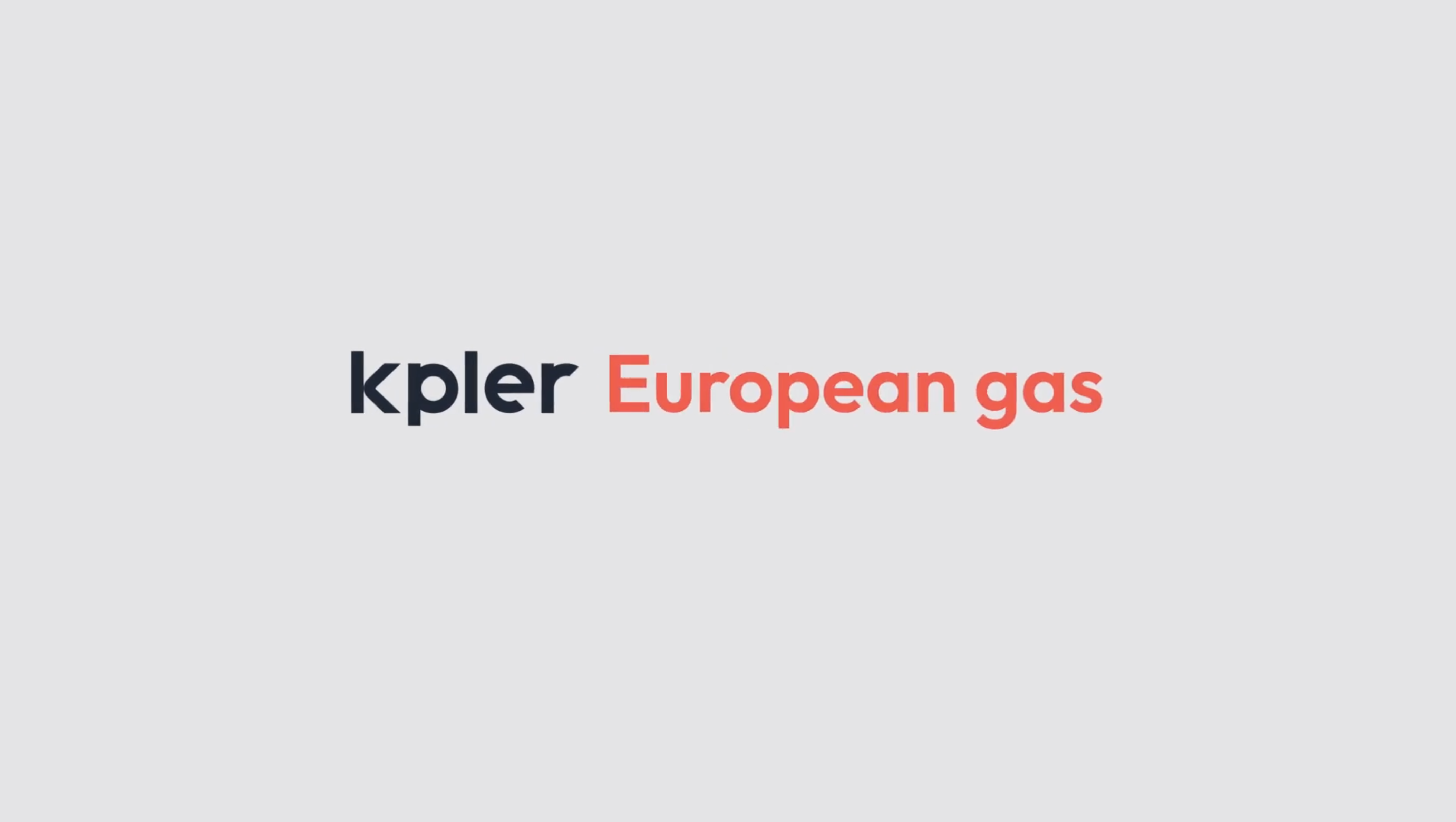 Text reading 'kpler European gas' with 'kpler' in black and 'European gas' in red on a light grey background.