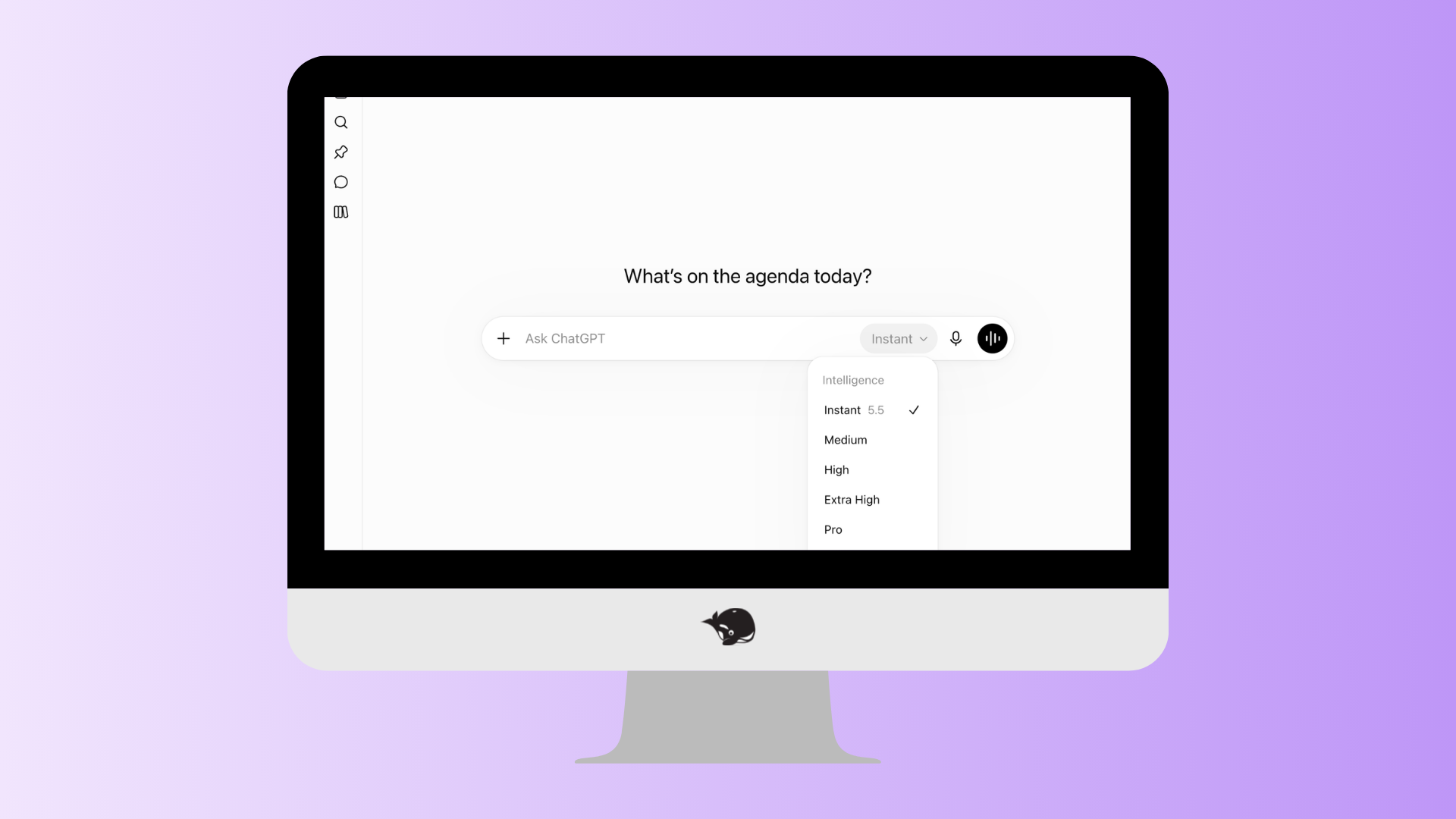 A mocked-up computer screen with an LLM dashboard asking “what’s on the agenda today?”