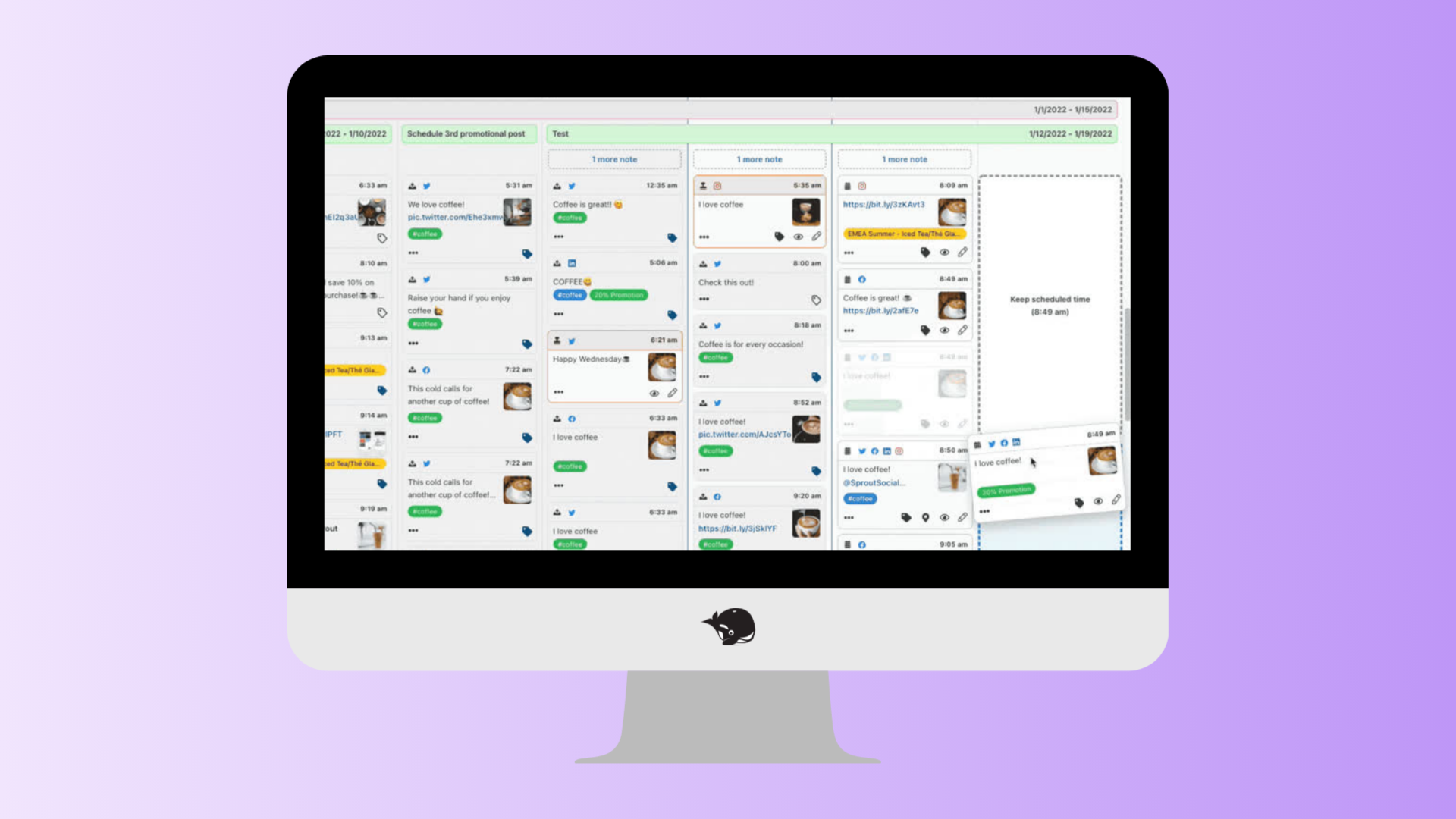 A computer screen with the Sprout Social content calendar UI