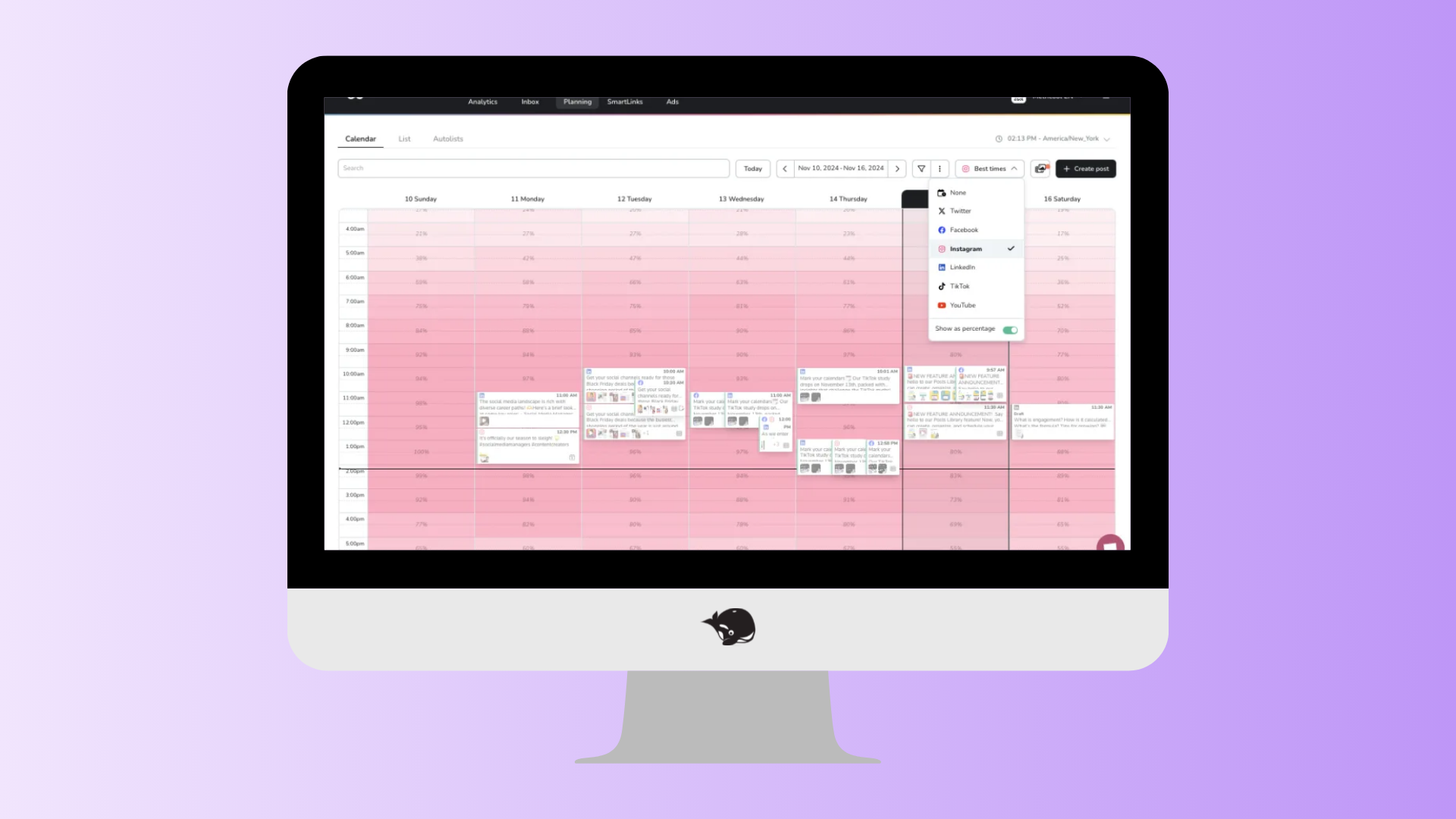 A computer screen with the Metricool content calendar UI