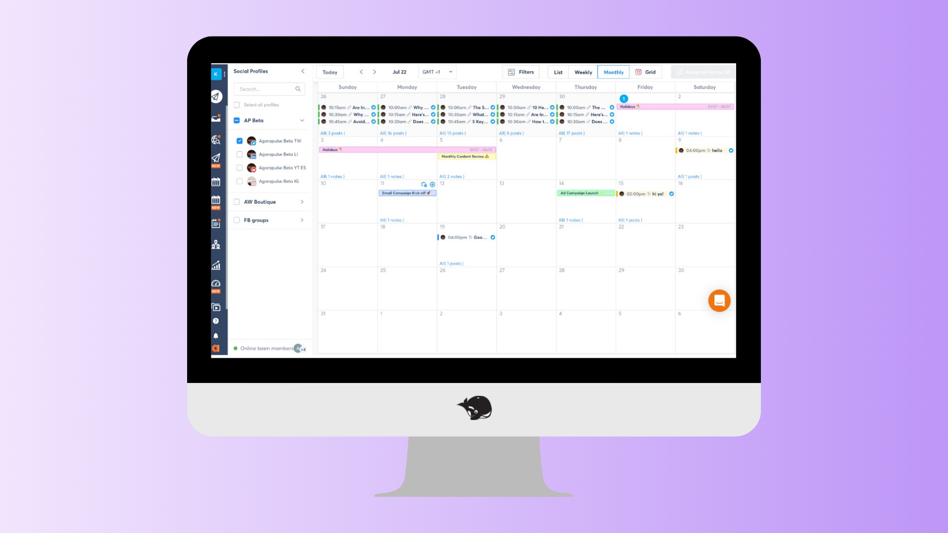 A computer screen with the Agorapulse content calendar UI
