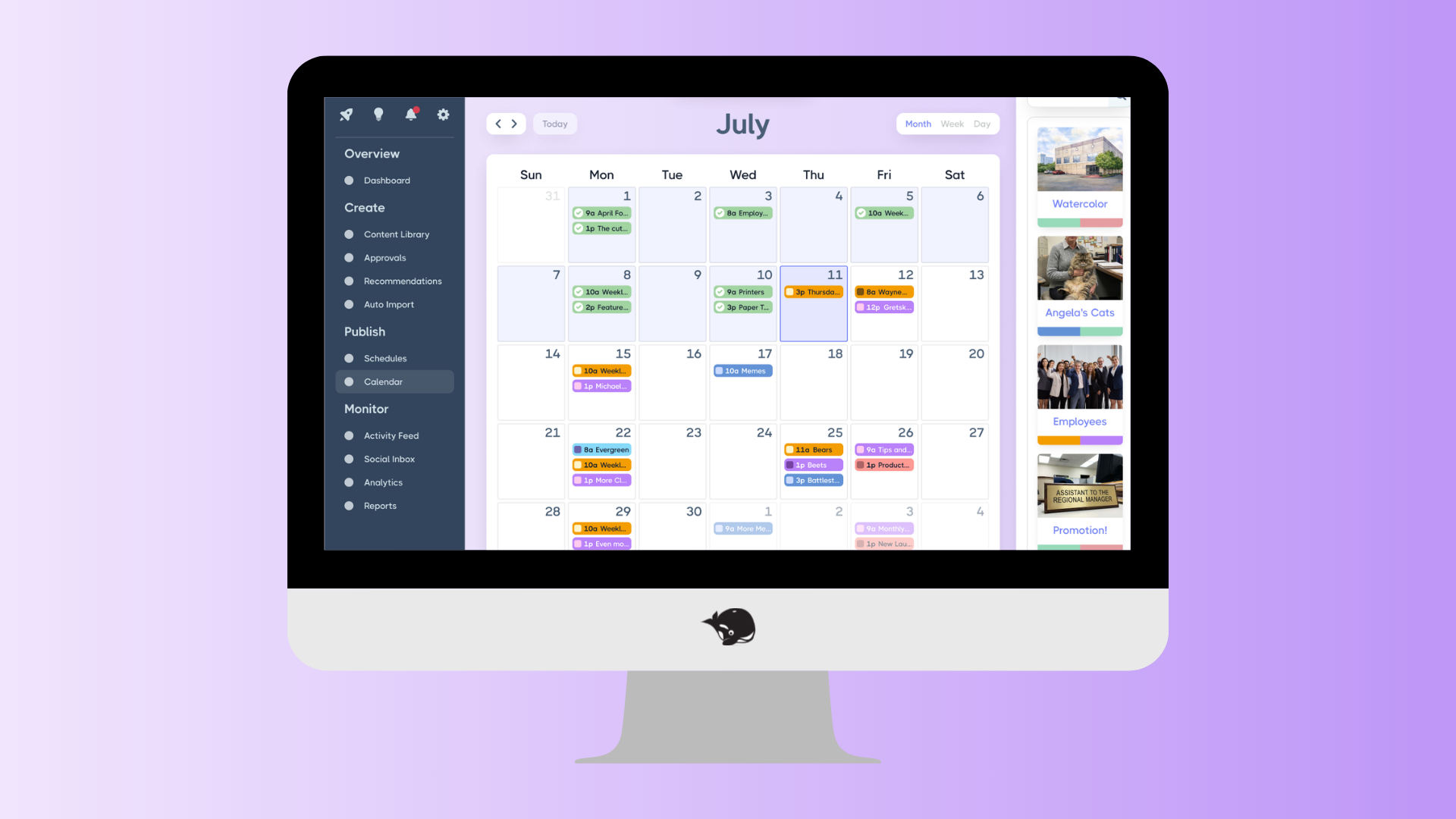 A computer screen with the Cloud Campaign content calendar UI