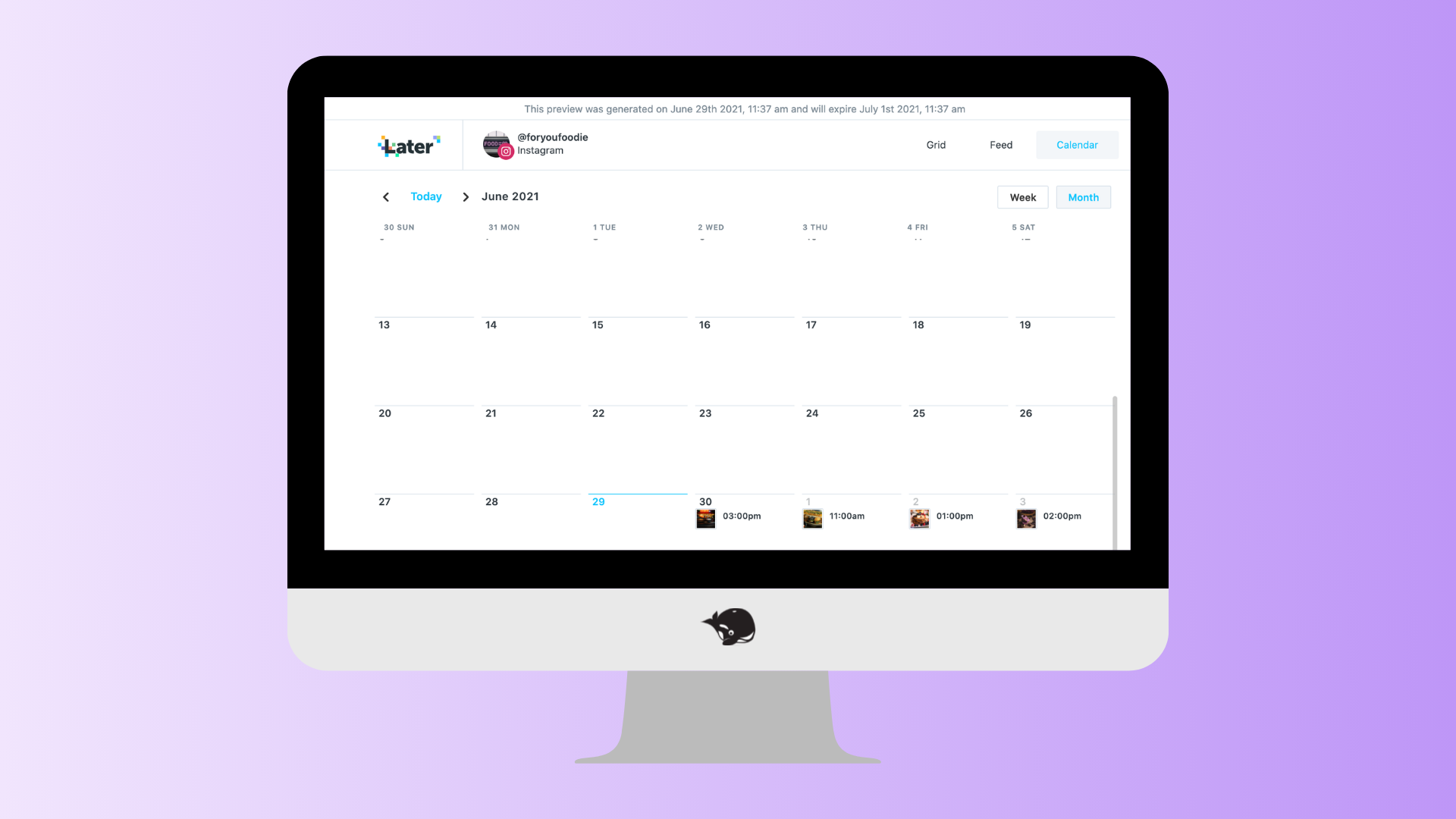 A computer screen with the Later content calendar UI