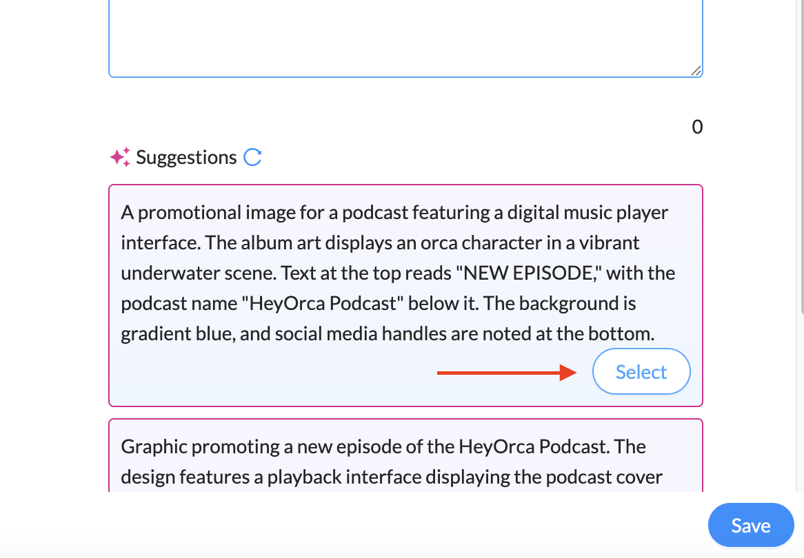 Promotional graphic for a podcast showcasing an orca character in a digital music interface. The image announces a new episode of "HeyOrca Podcast" with a blue gradient background and social media links at the bottom.