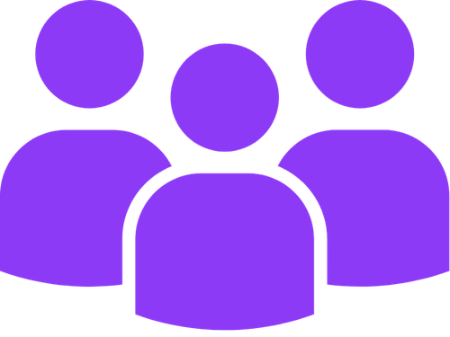 Purple icon depicting three people gathered in a group.