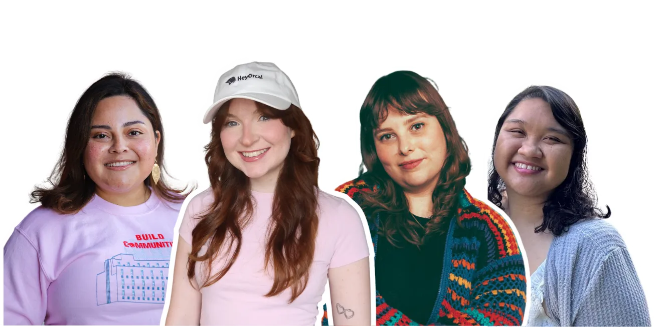 Kat, Ari, Jacqui, and Anna standing as a group, smiling for a photo.