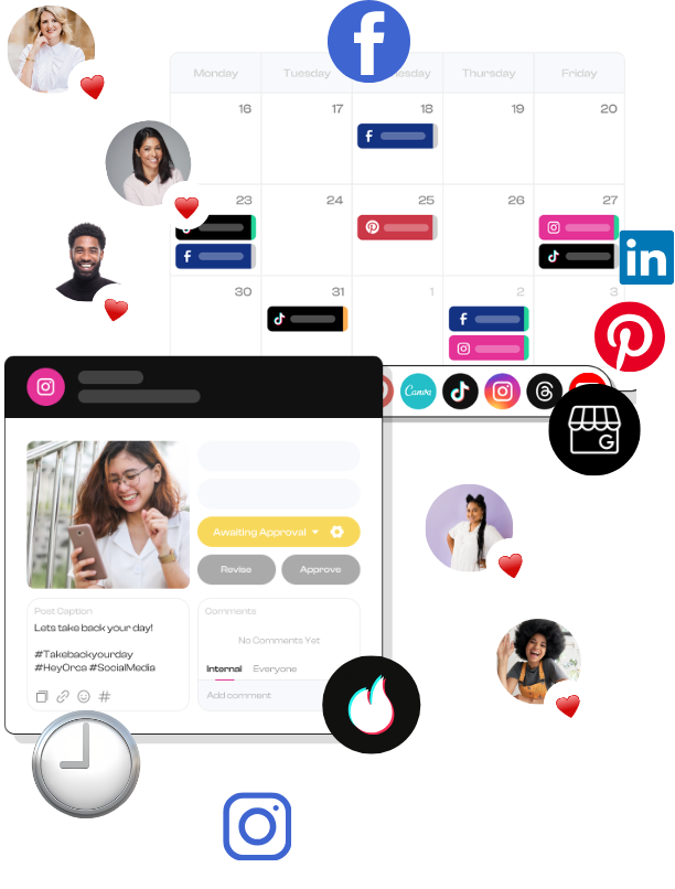 A close-up of HeyOrca’s social media calendar and approvals process, available across all social channels. Enjoy happy clients.