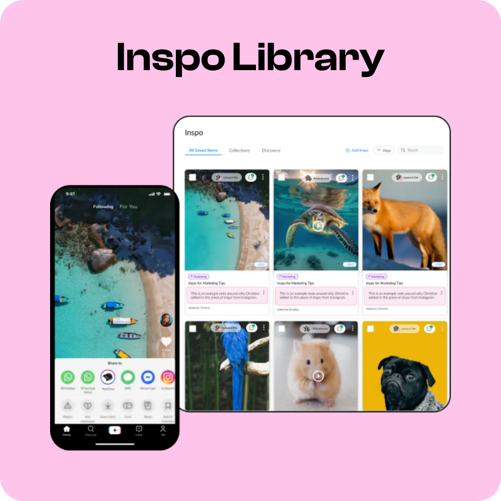 A collage of digital elements featuring a woman with headphones enjoying music, surrounded by icons including Instagram, TikTok, and other social media graphics.