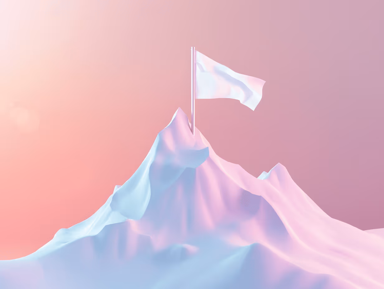 Flag planted atop a stylized mountain, illustrating achievement of goals through effective marketing strategy.