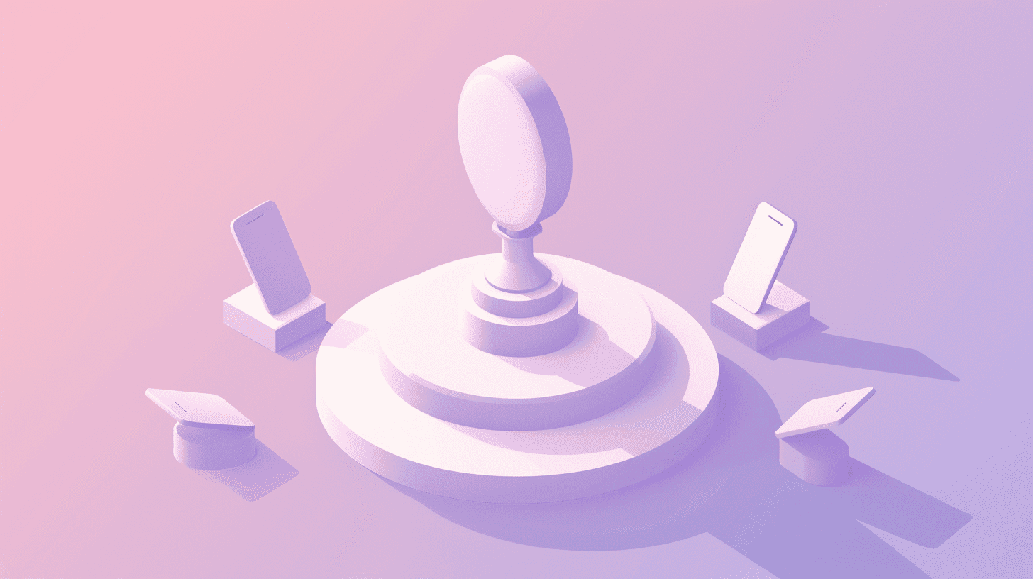 A central display placed on a pedestal with smartphones arranged around it, showing how brands present themselves across multiple digital touchpoints.