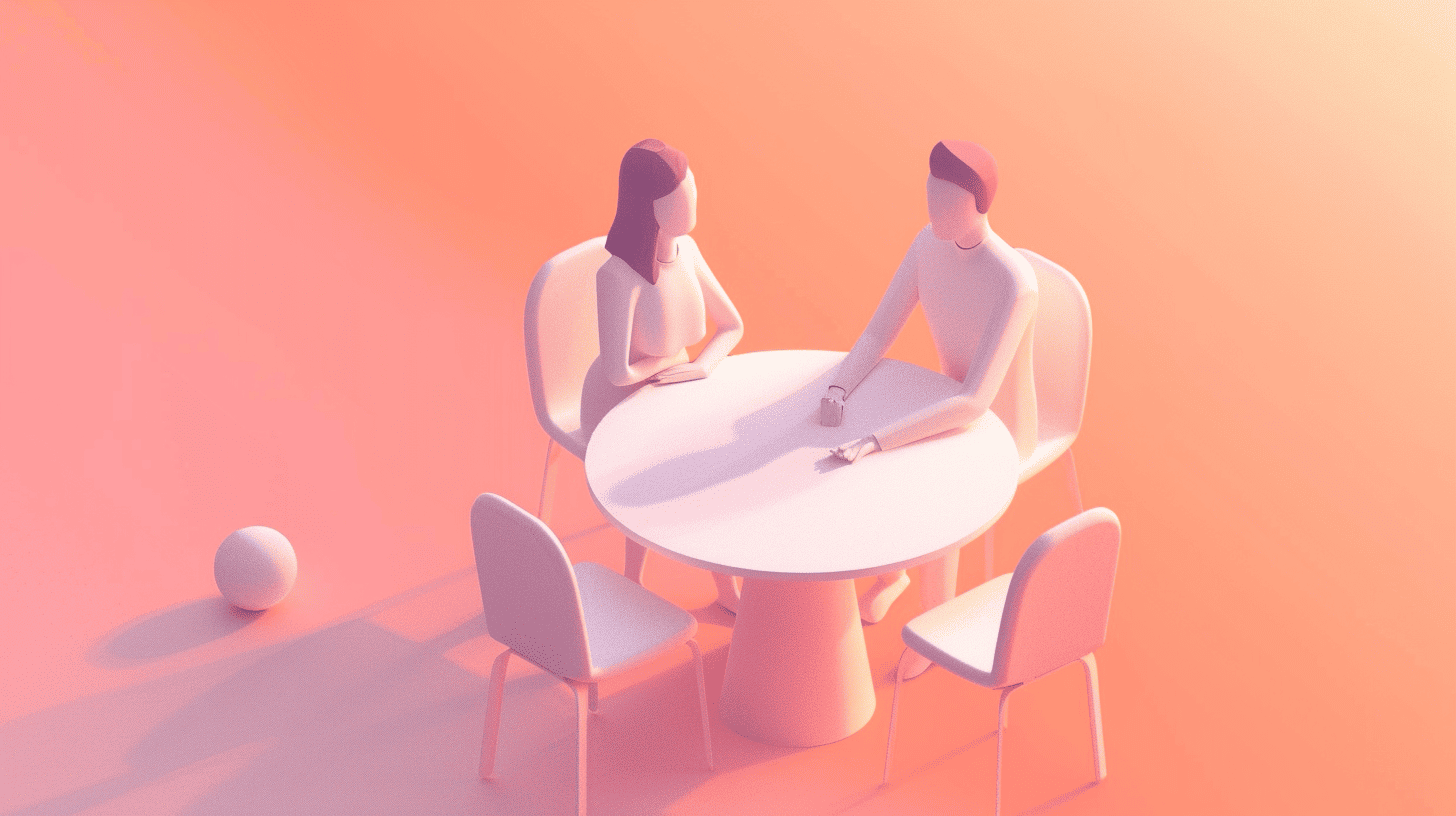 wo people having a focused conversation at a round table, highlighting the advisory role of ecommerce consultants working directly with clients.