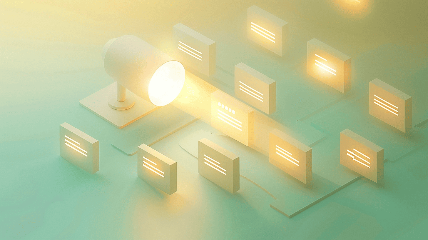 Focused spotlight highlighting selected content blocks within a microsite environment.