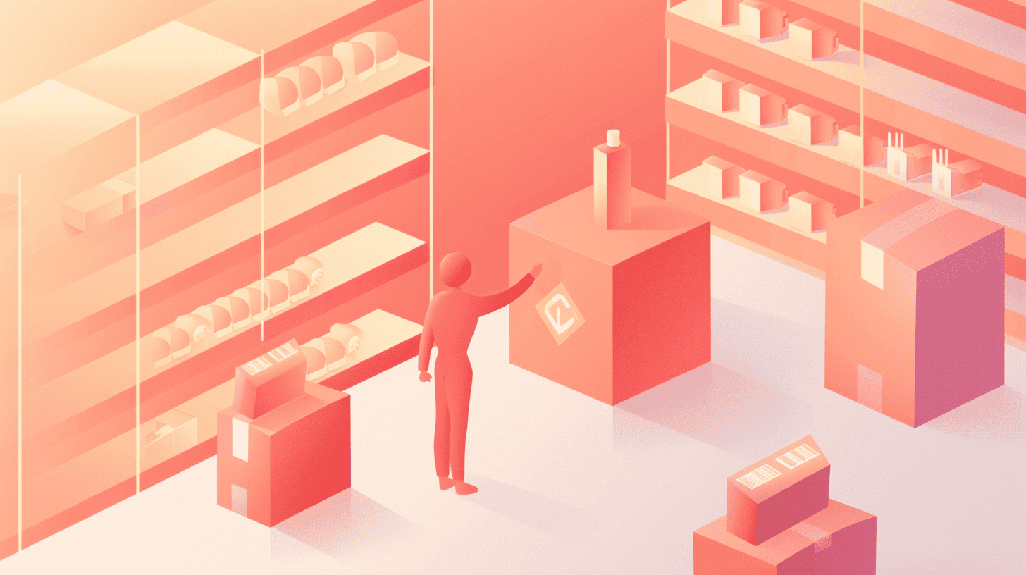 A stylized figure selecting a product in a warehouse, representing how consumer choices shift based on brand visibility in search.