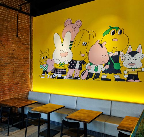 Artistic mural adding vibrant ambiance to Chinese American restaurant Jade Rabbit in LA