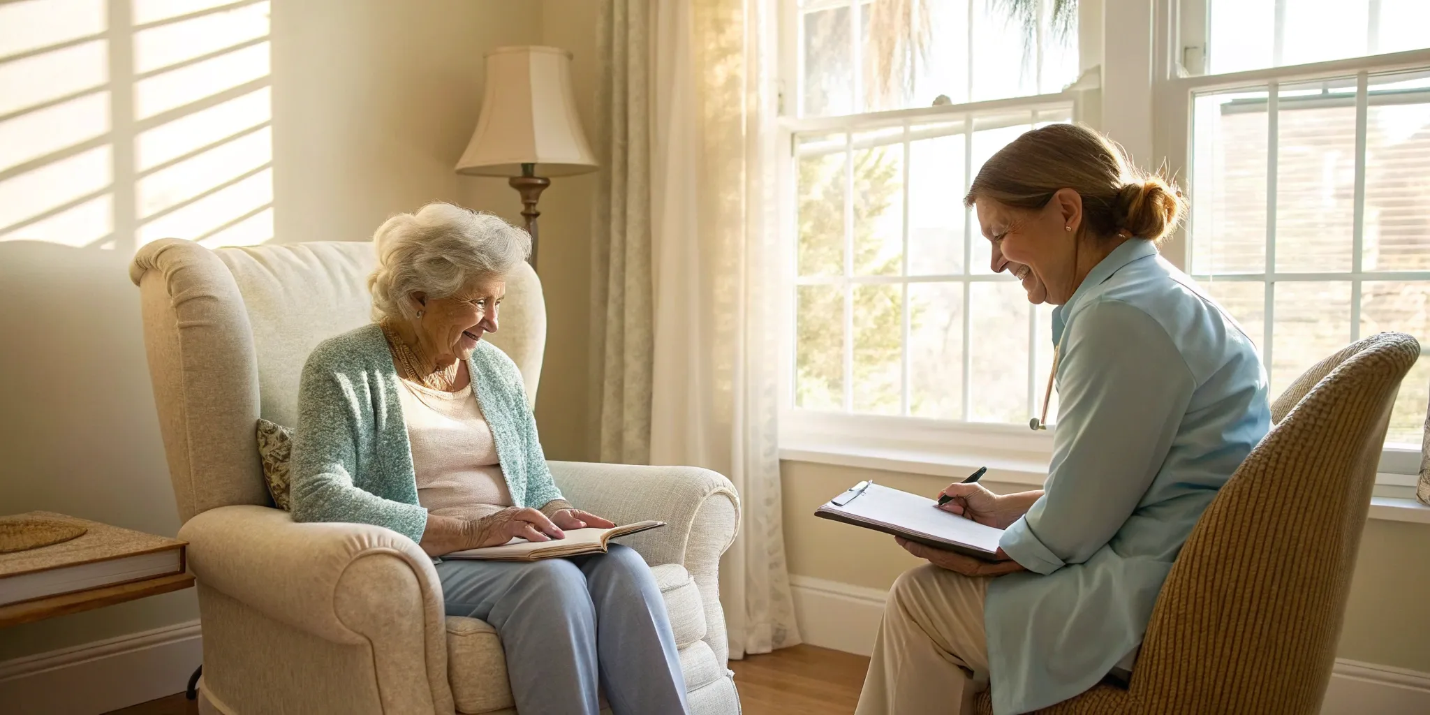 Senior woman getting expert advice about Medicare from a health advocate.