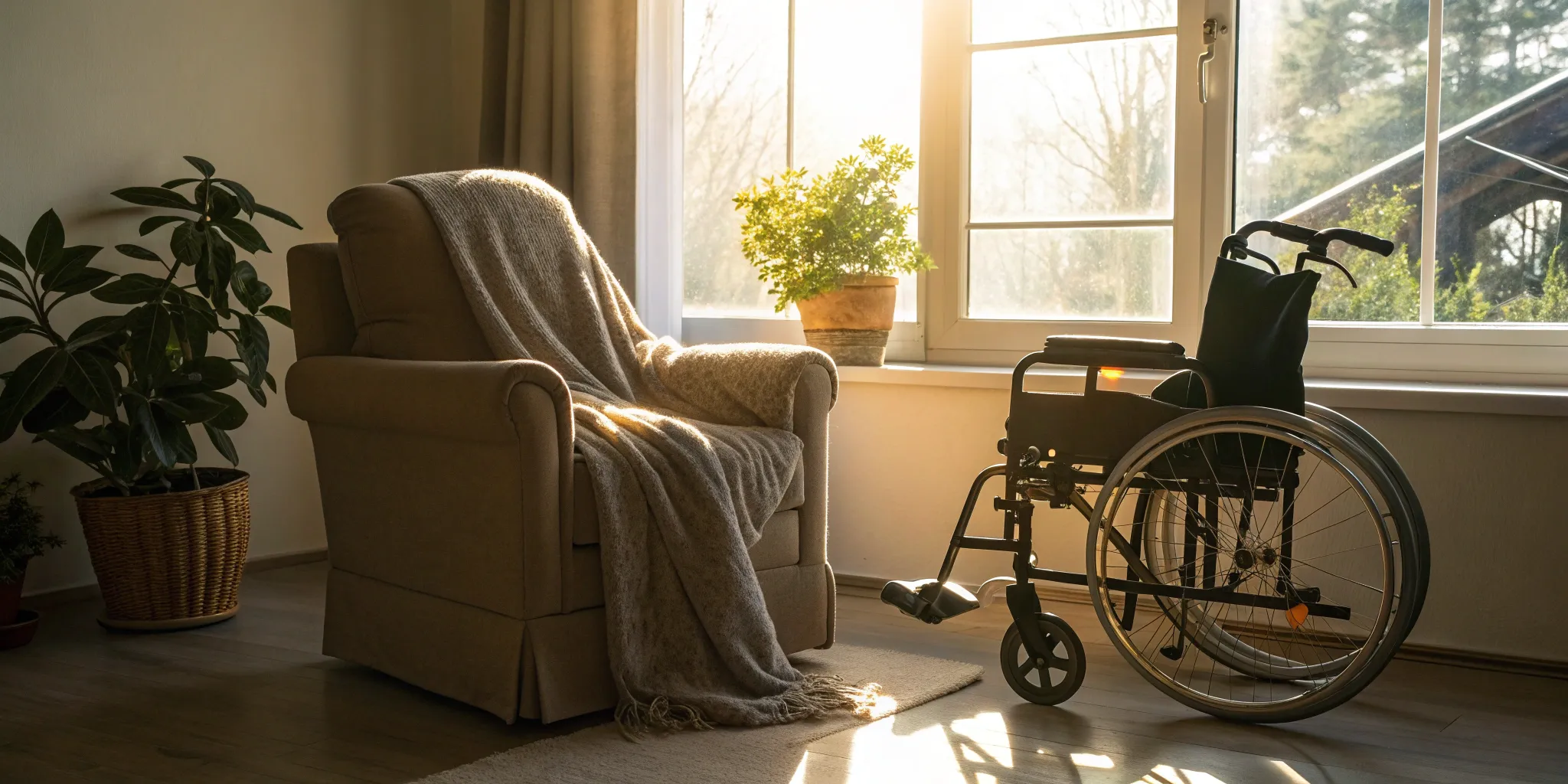 A wheelchair for home use, a type of mobility aid covered by Medicare.