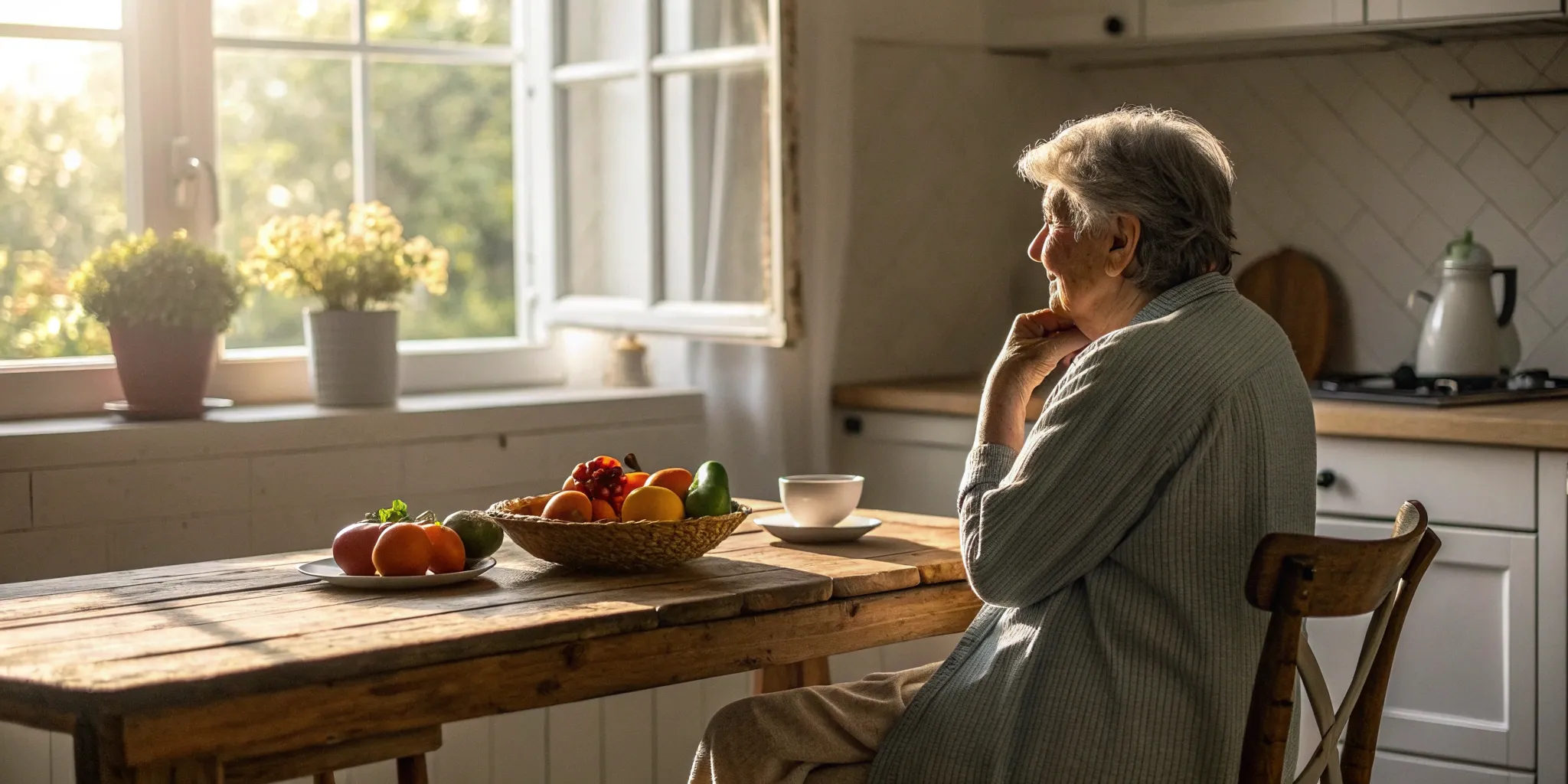Senior woman with fresh fruit considers the benefits of a Medicare food card.