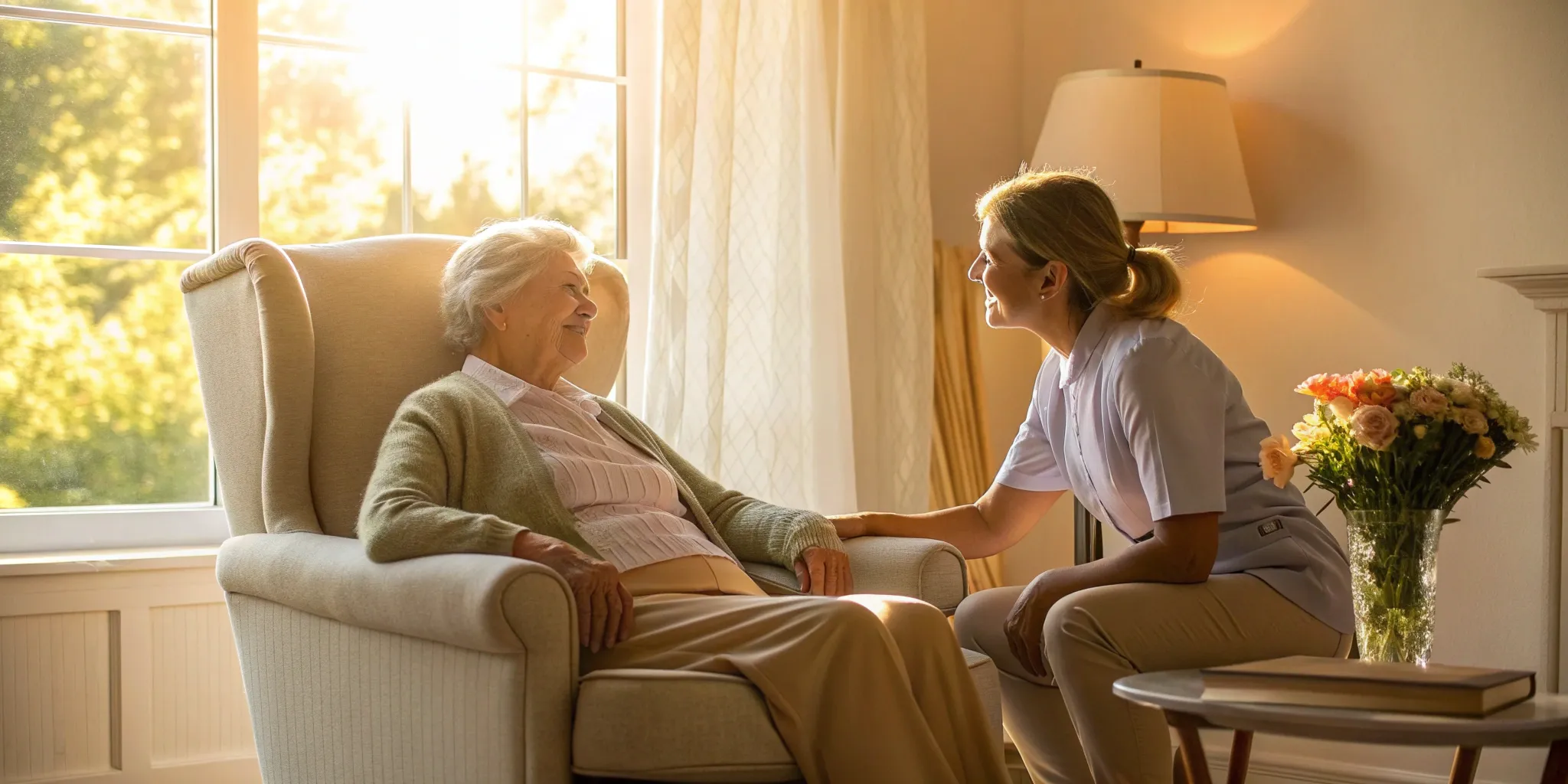 Caregiver and senior woman discussing Medicare coverage for incontinence supplies.