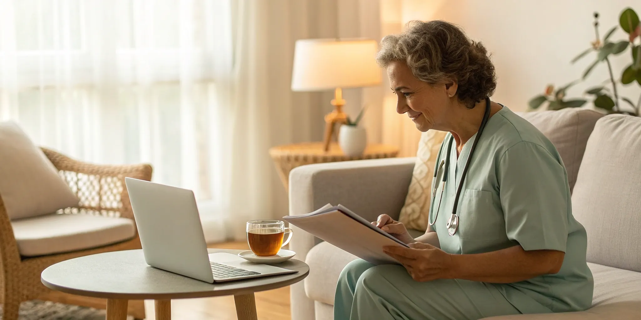 A patient advocate explains how much their services cost while reviewing documents online.