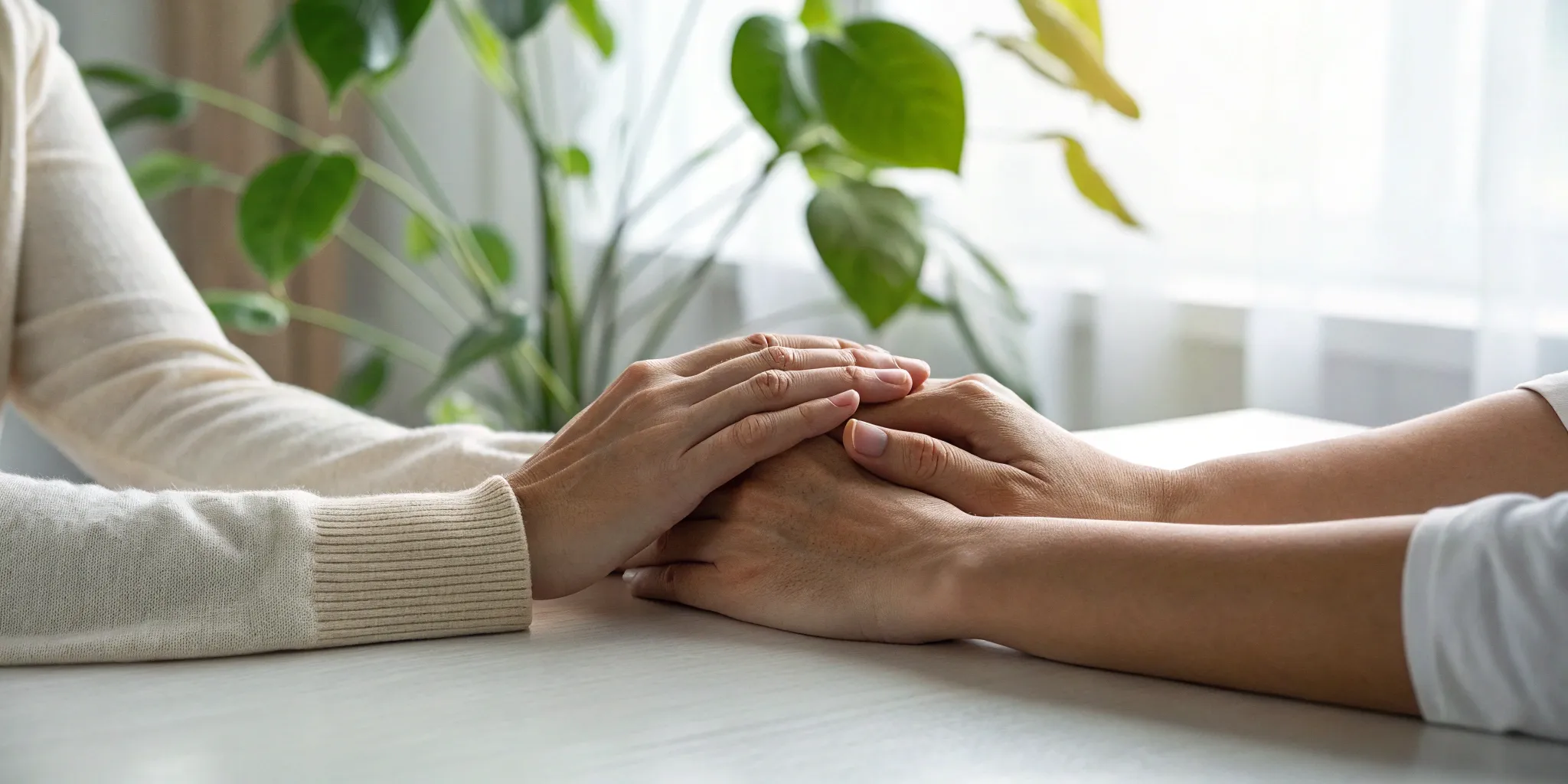 A supportive hand holding an older person's hand, offering help with Medicare.