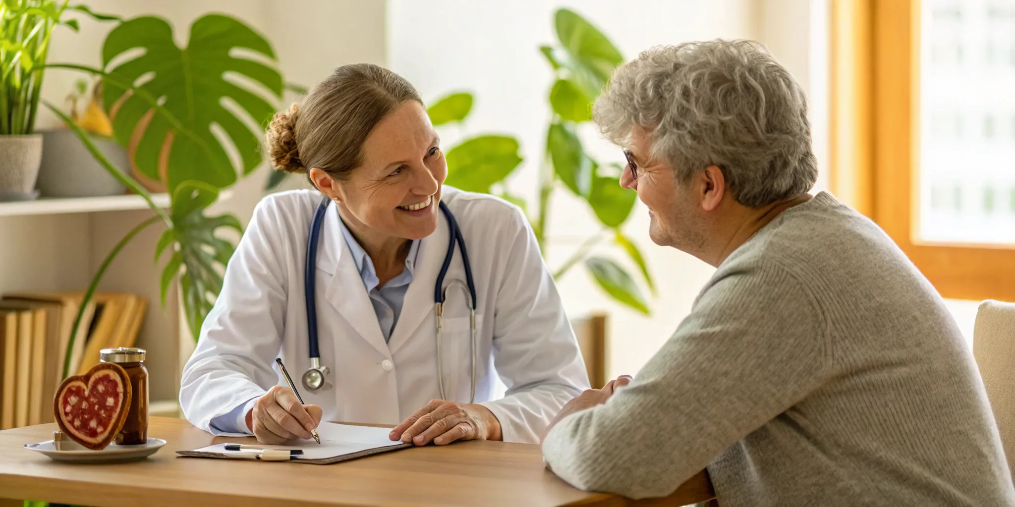 Doctor explaining Medicare coverage options for kidney disease to an older patient.