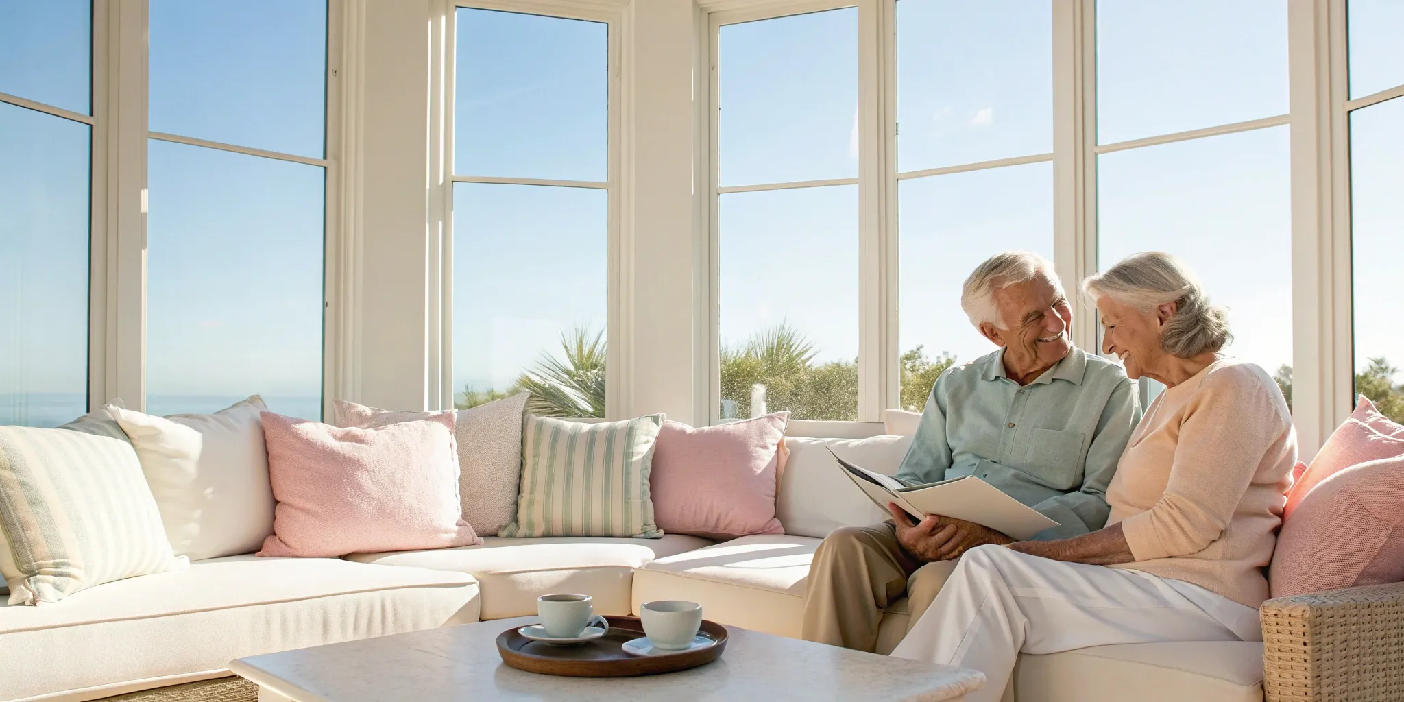 Senior couple smiling while learning about Medicare plans in Florida.