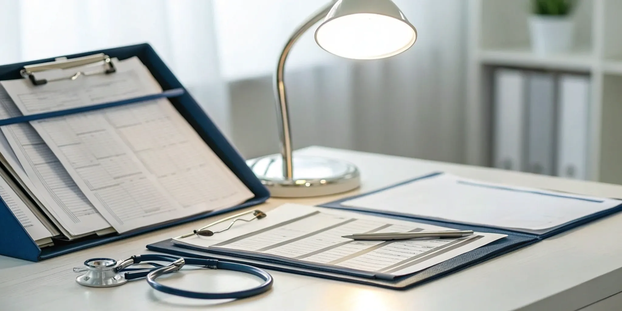 Medicare paperwork and a stethoscope for planning Alzheimer's care.