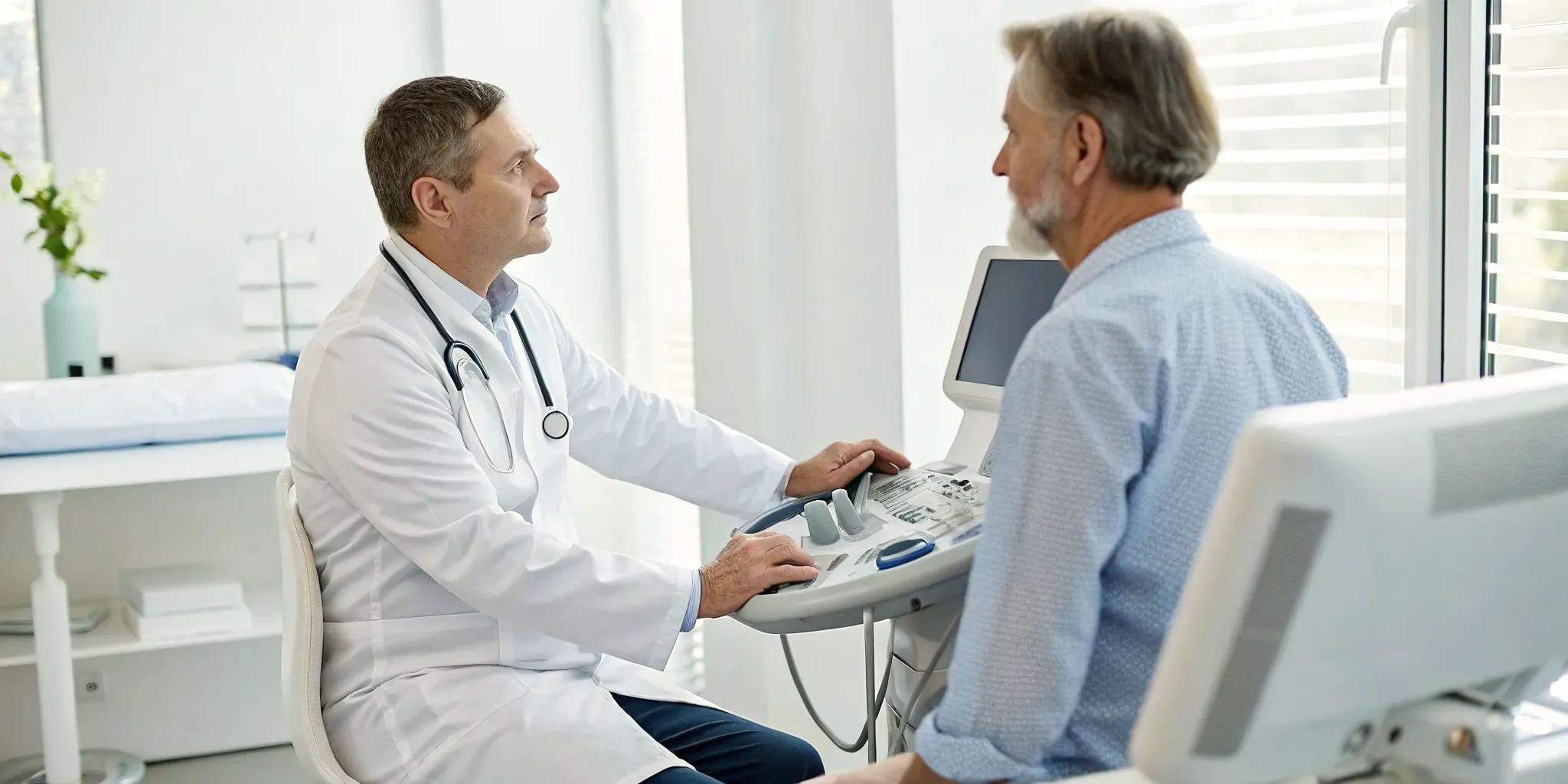 Cardiologist discussing a patient's heart care options under Medicare.